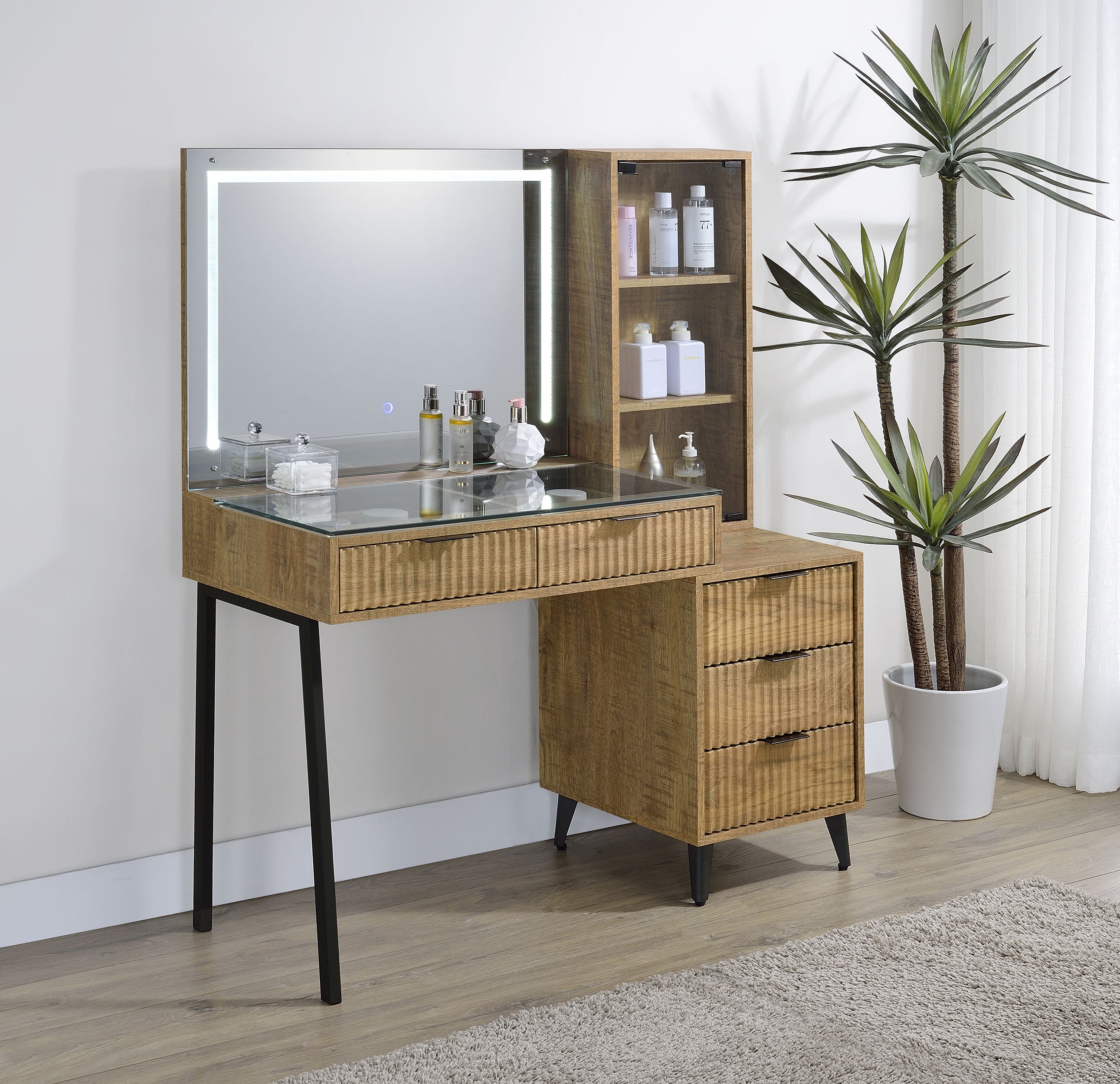 Souza 5-Drawer Makeup Vanity Table With LED Mirror Mango