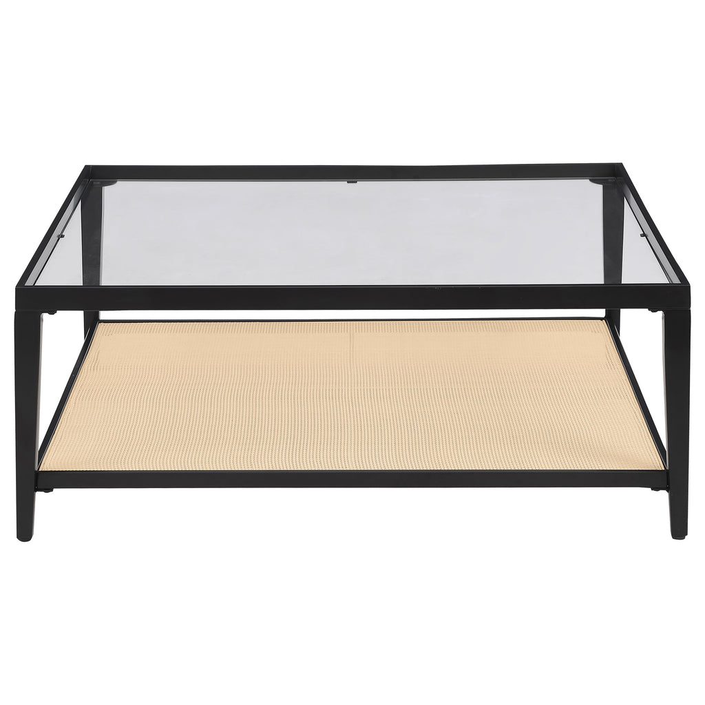 Amherst Glass Top Metal with Cane Shelf Coffee Table Black