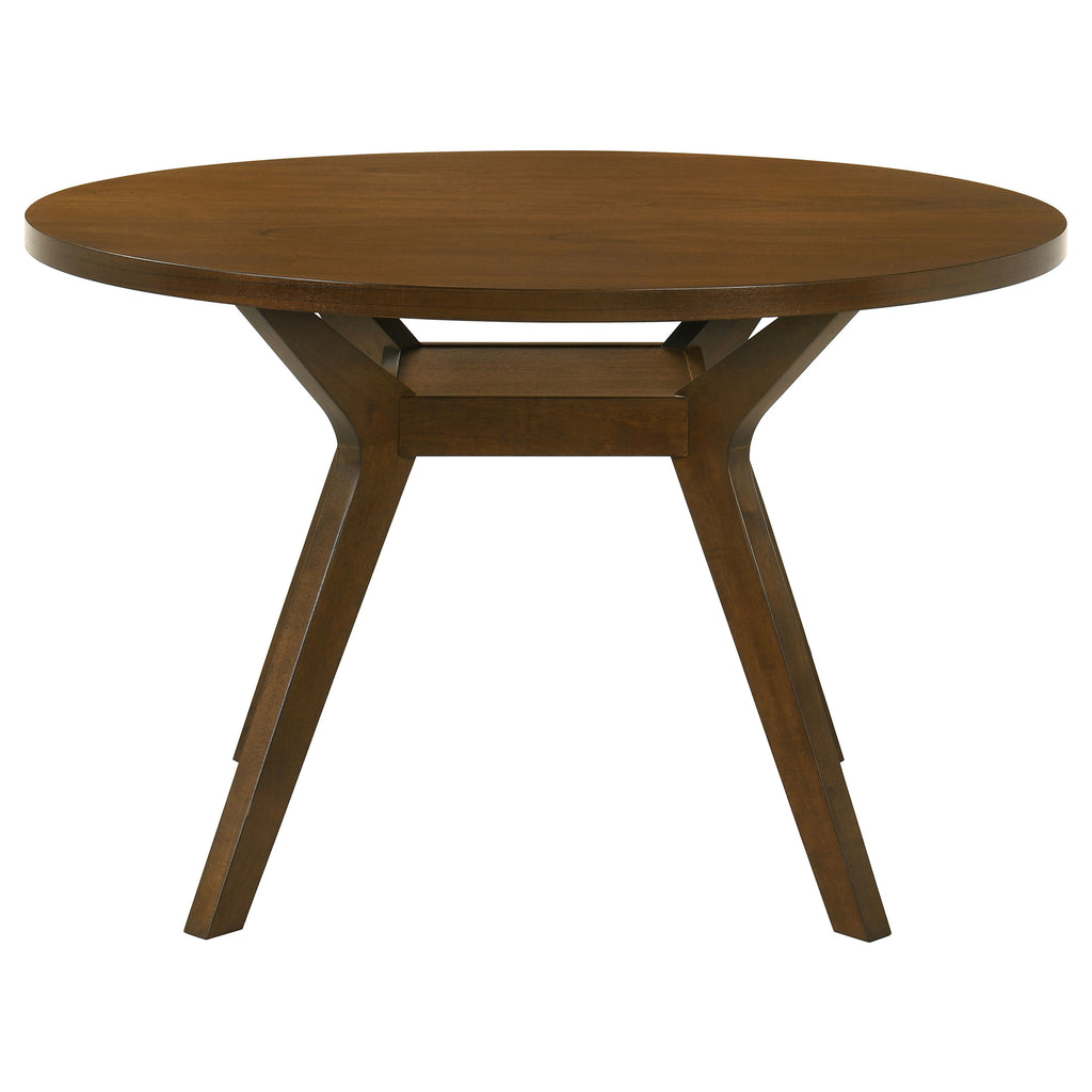 Mueller 48-inch Round Mindi Veneer Dining Table Brown
