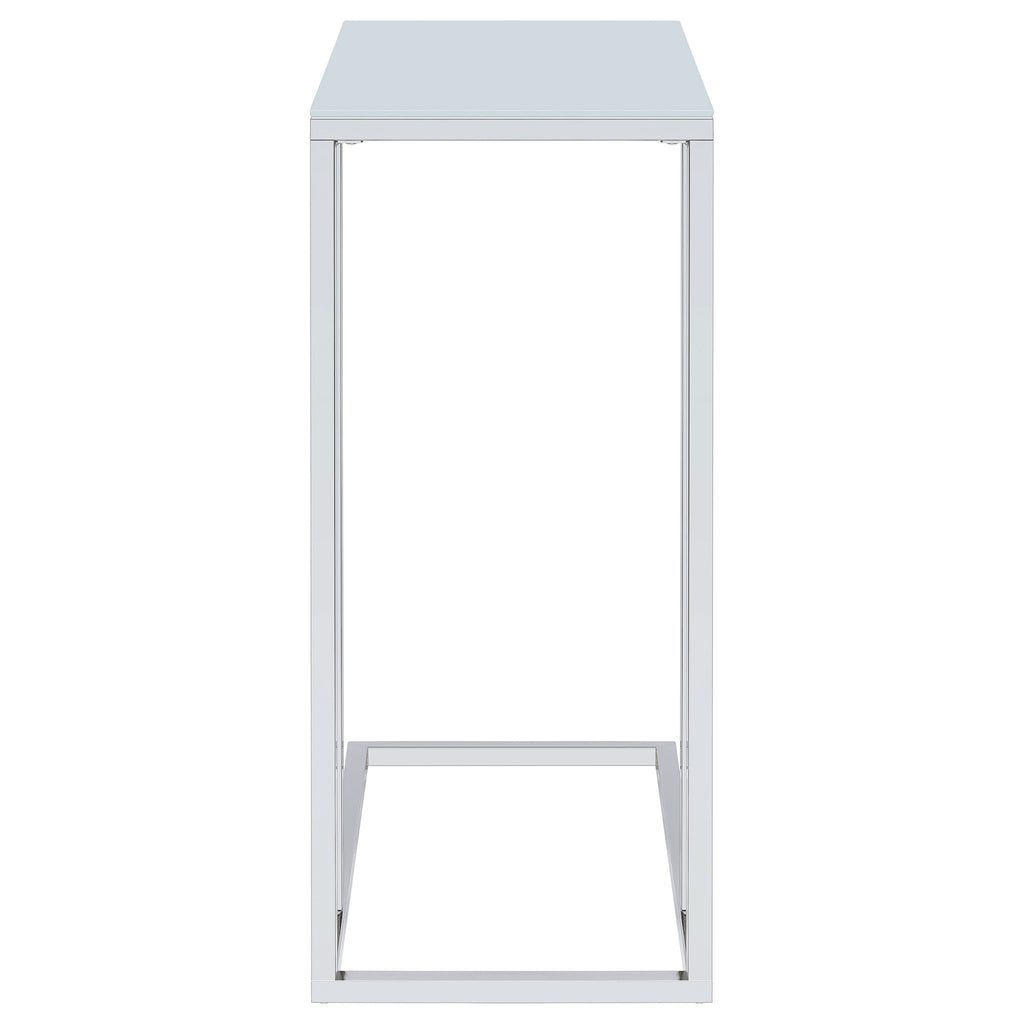 Stella White Glass Top C-Shaped Sofa Side Table Chrome