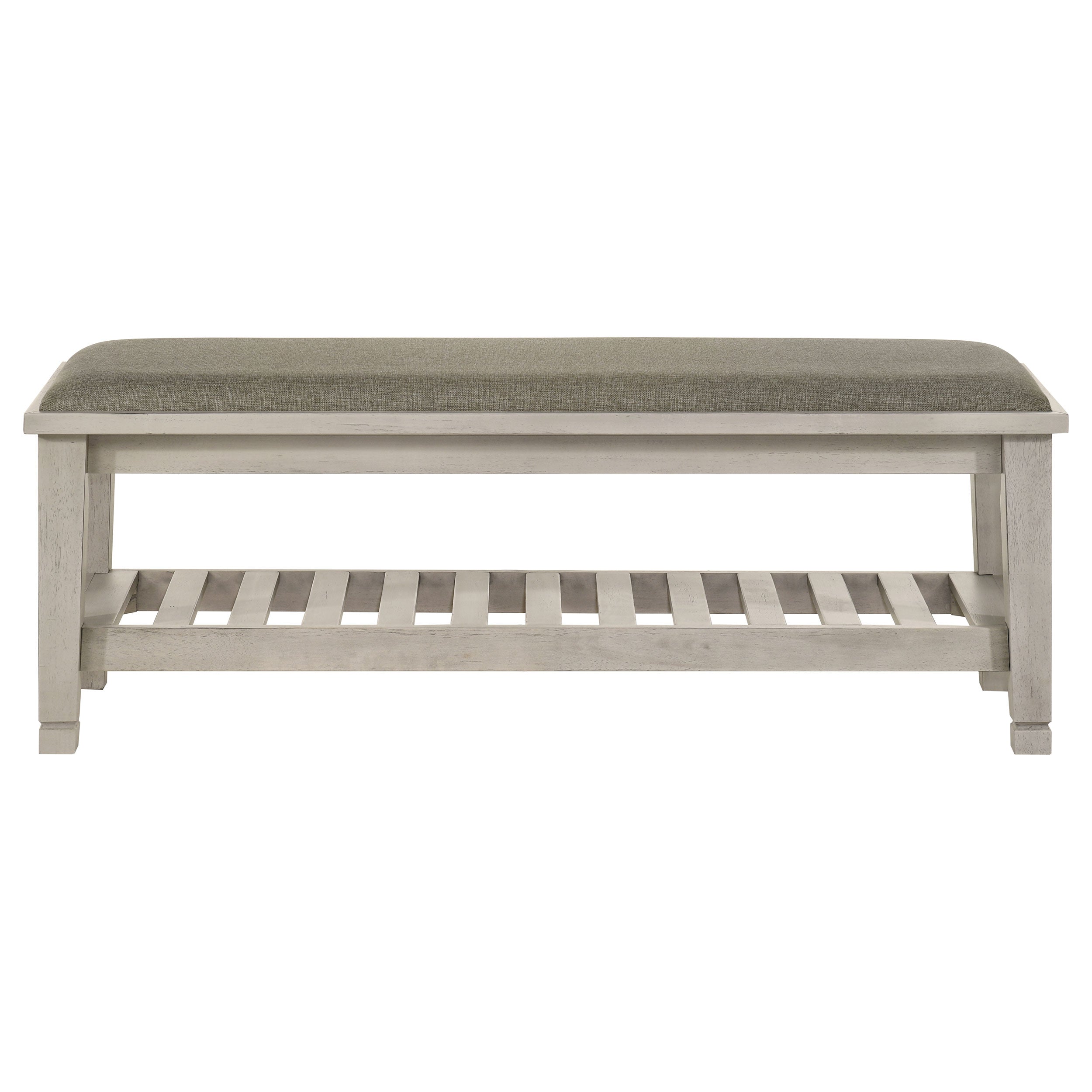 Franco Fabric Upholstered Bench with Shelf Distressed White