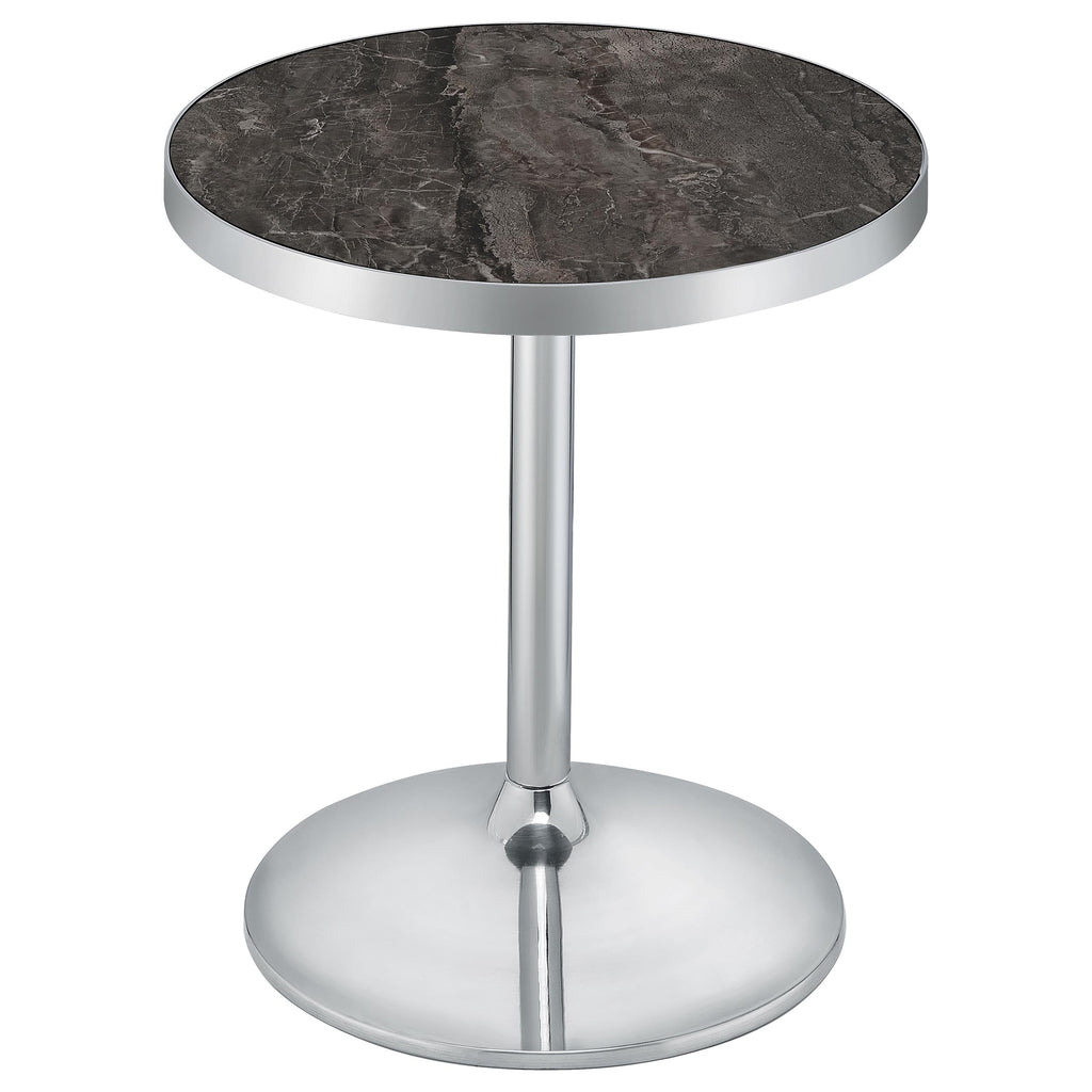 Cazen Round Faux Marble Top Pedestal Side Table Grey