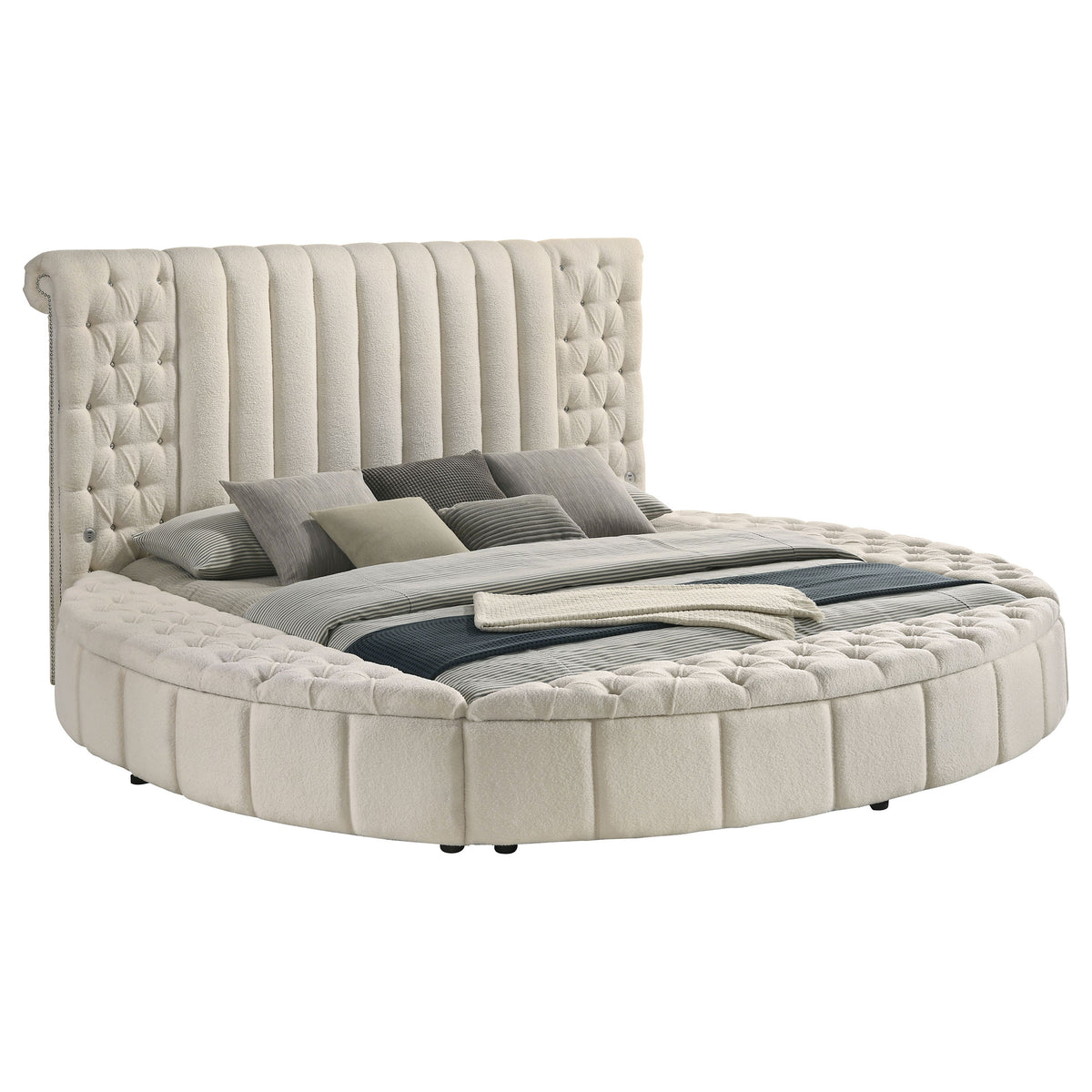 Sonya Upholstered Eastern King Round Storage Bed Ivory
