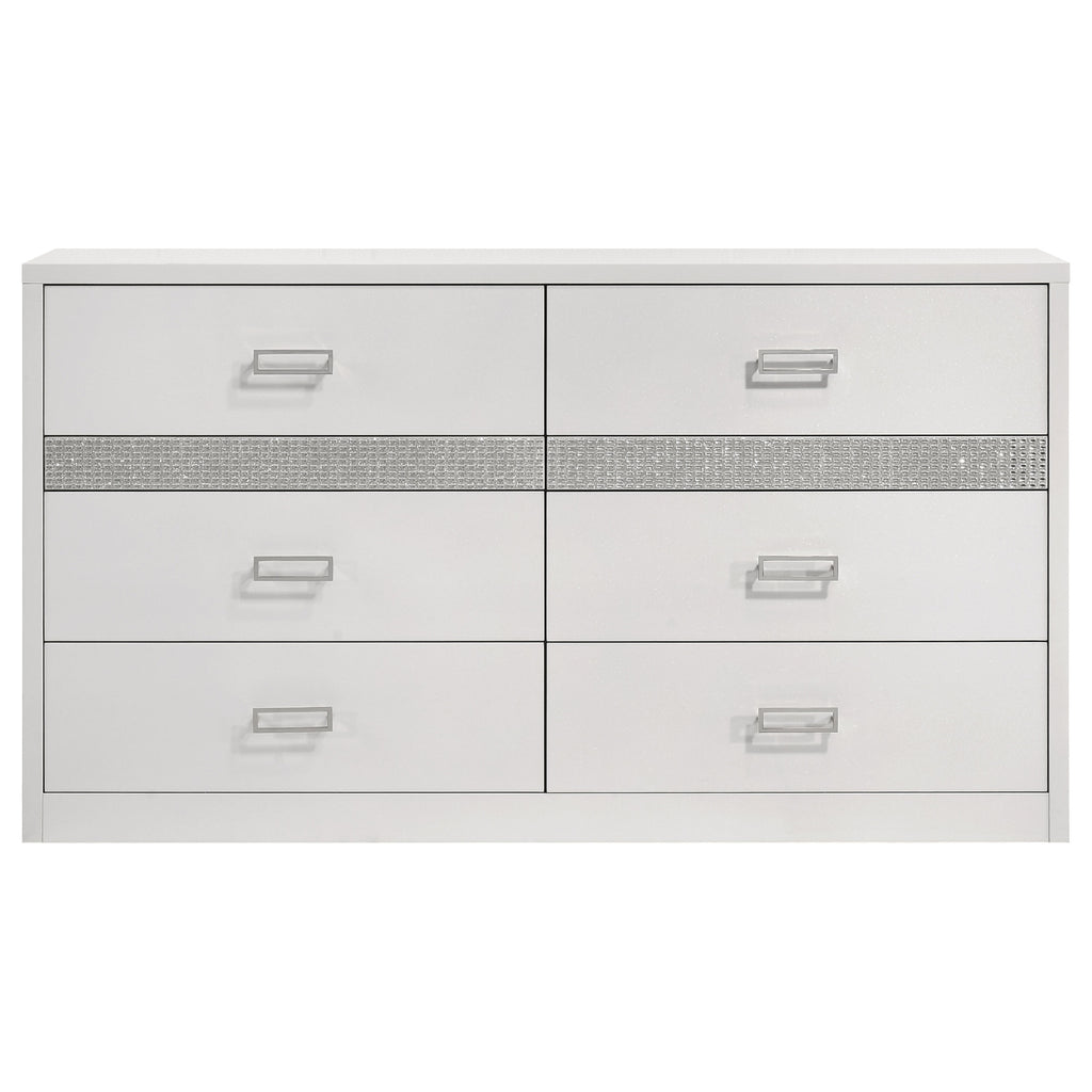Viana 6-Drawer Bedroom Dresser with Chrome Pulls White High Gloss
