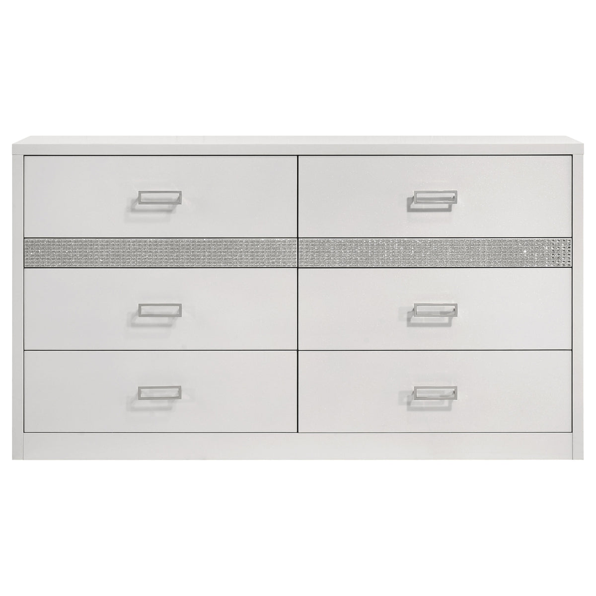 Viana 6-Drawer Bedroom Dresser with Chrome Pulls White High Gloss