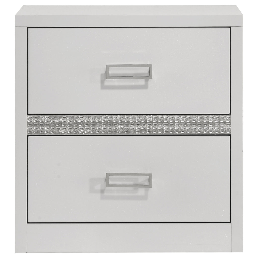 Viana Contemporary 2-Drawer Nightstand with Chrome Pulls White High Gloss