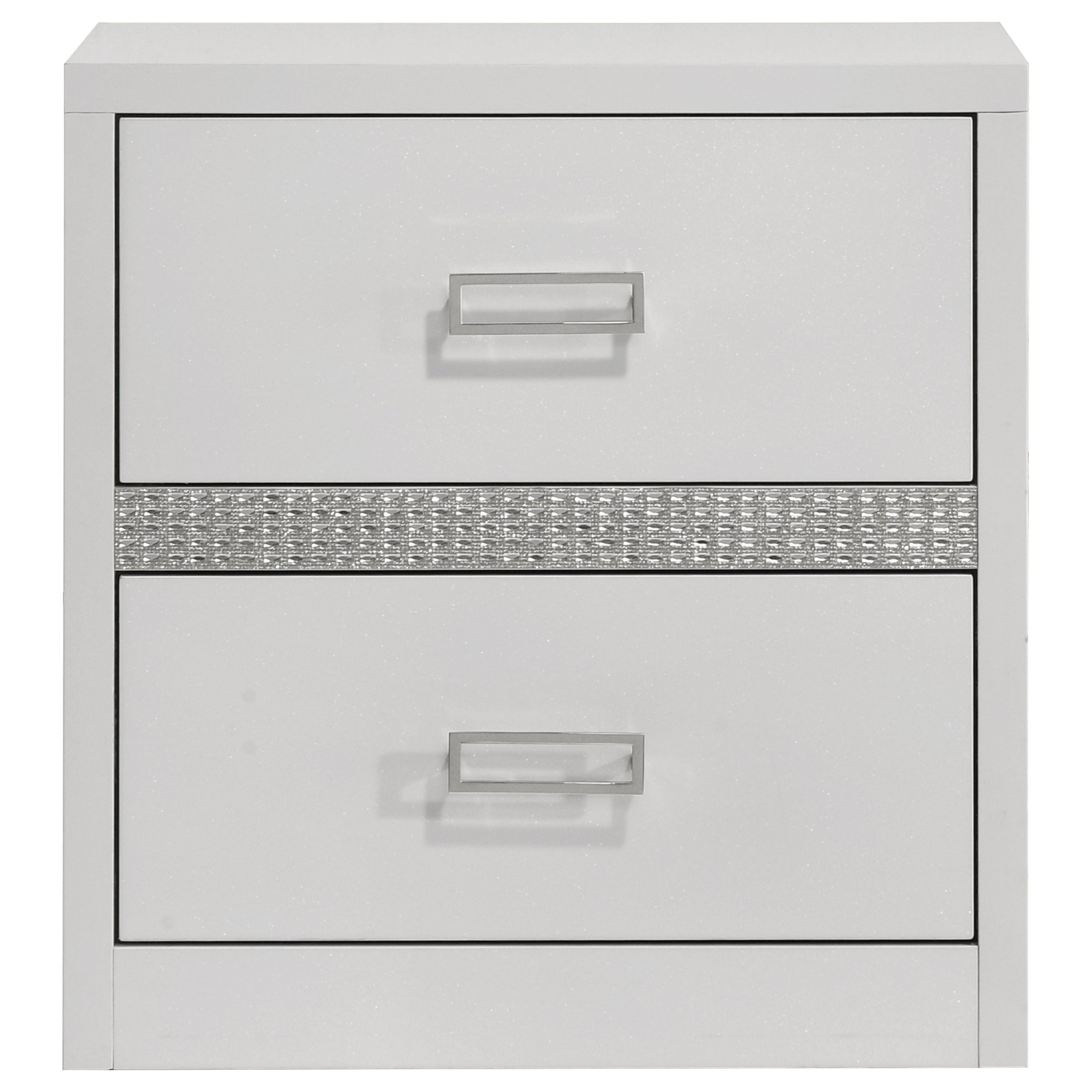 Viana Contemporary 2-Drawer Nightstand with Chrome Pulls White High Gloss