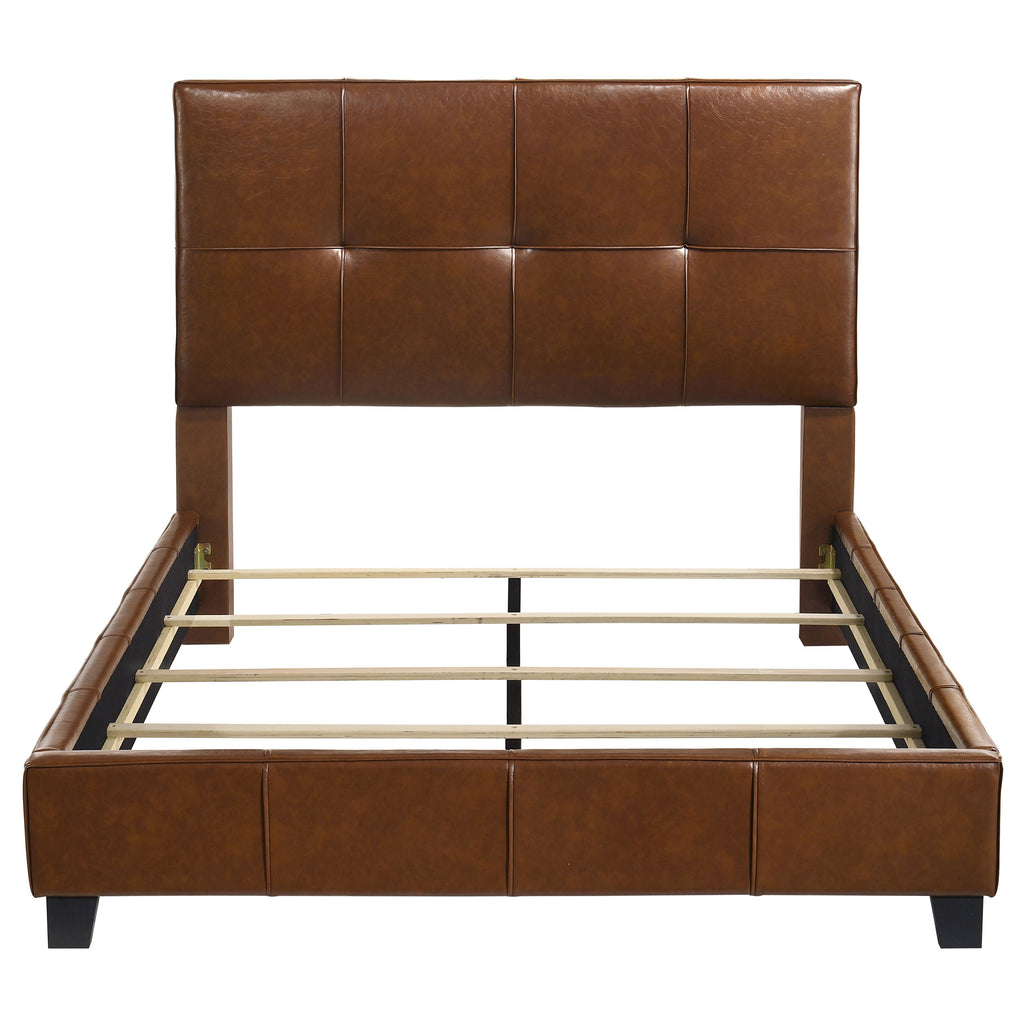 Farrell Queen Leatherette Upholstered Panel Bed Brown