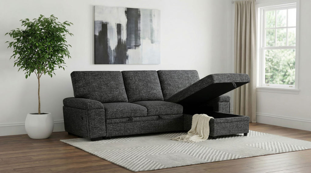 Demko Sleeper Sectional Sofa with Speaker and Storage Chaise Granite