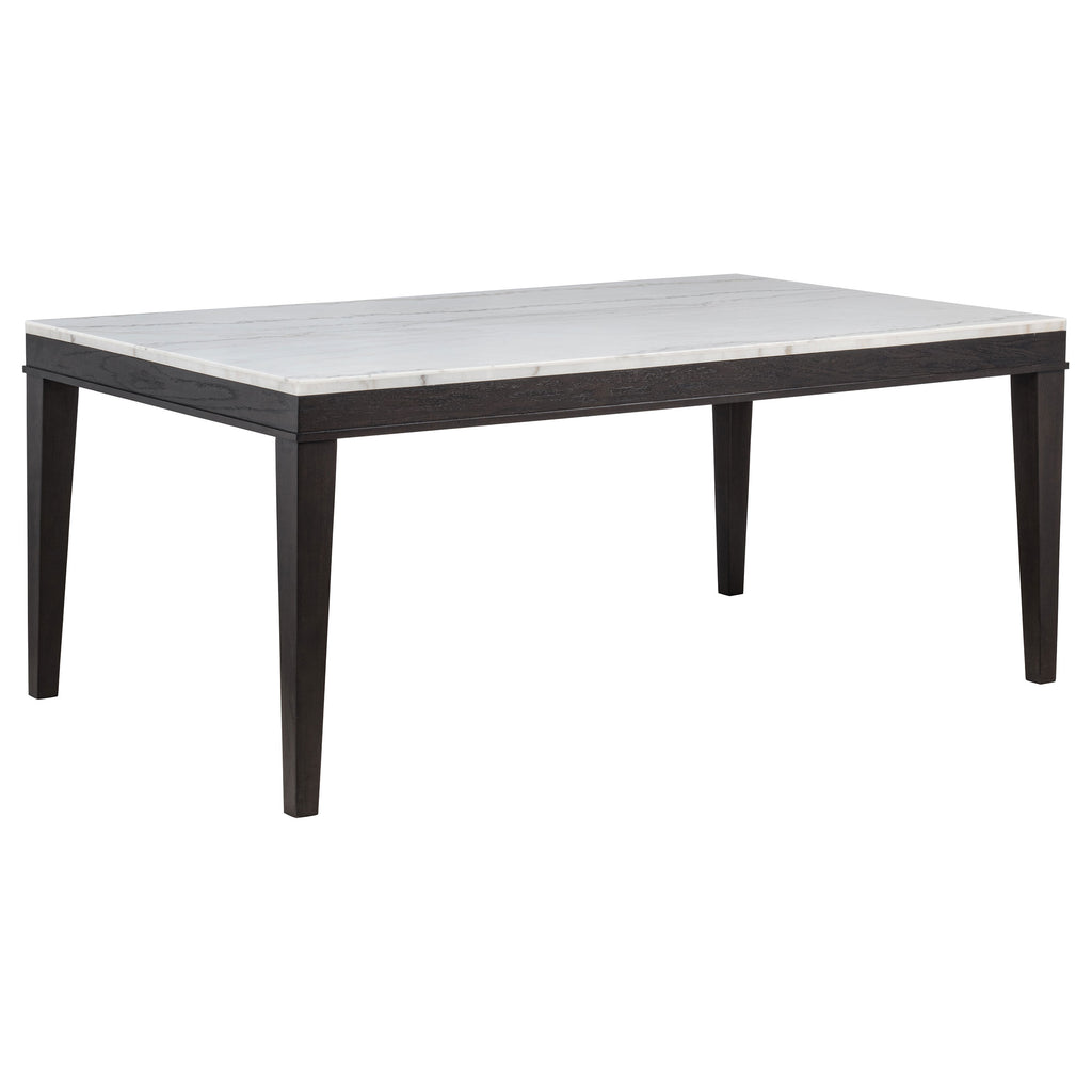 Averill 7-piece White Marble Top Dining Set Dark Grey and Coffee Bean
