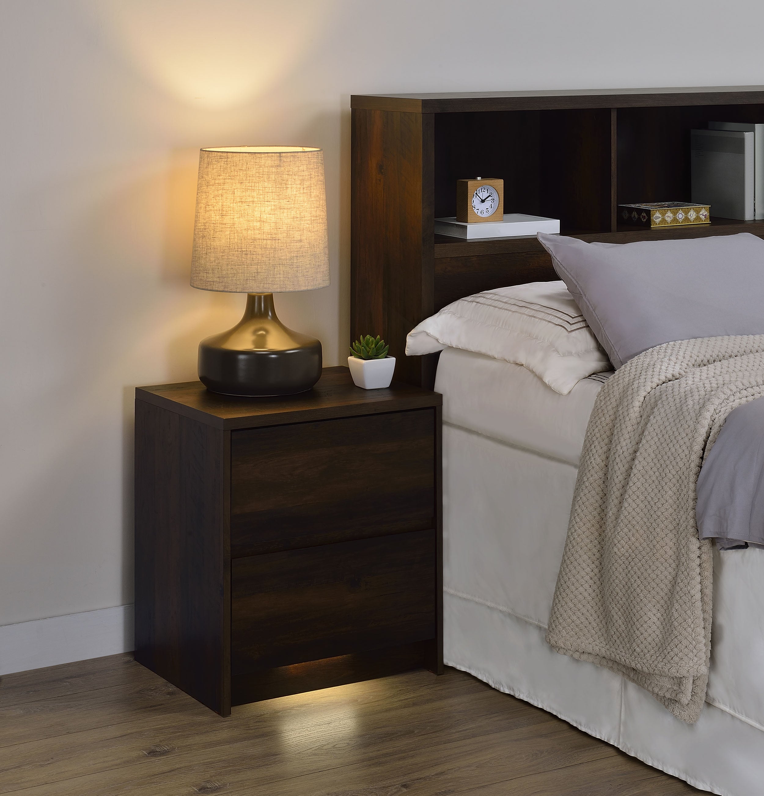 Westpark 2-drawer Nightstand LED Lights and USB Dark Pine
