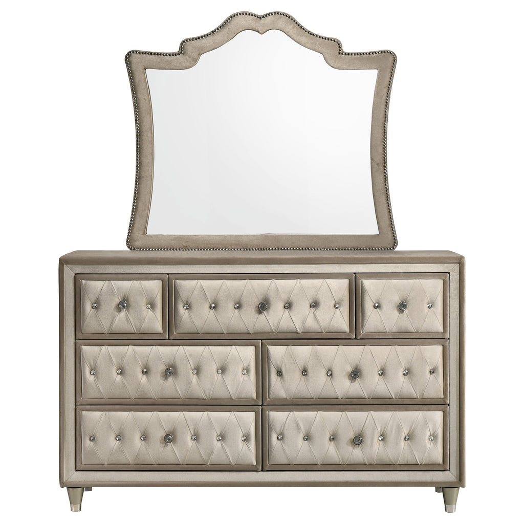 Antonella 7-drawer Upholstered Dresser with Mirror Ivory