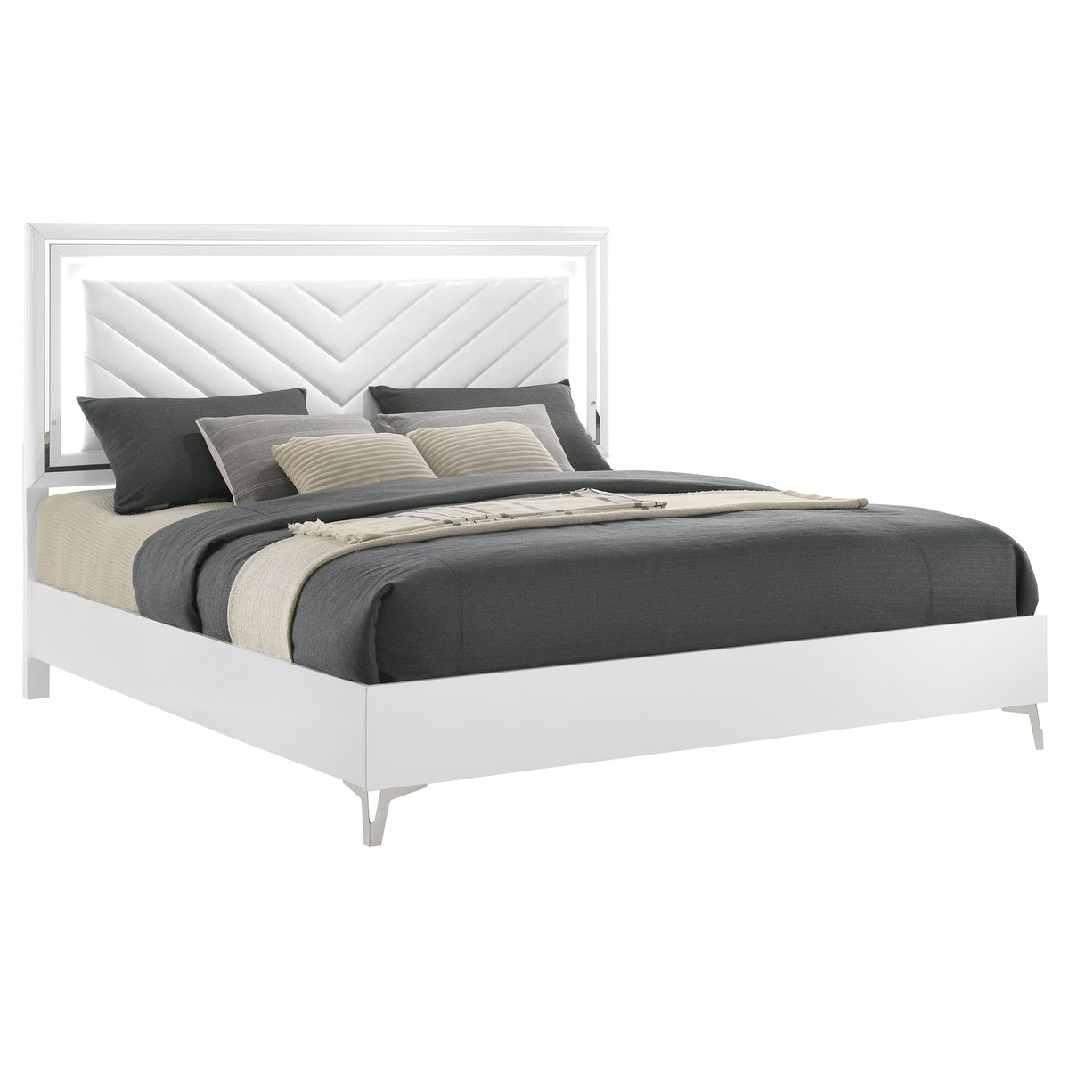 Cassia Eastern King LED Panel Bed White High Gloss