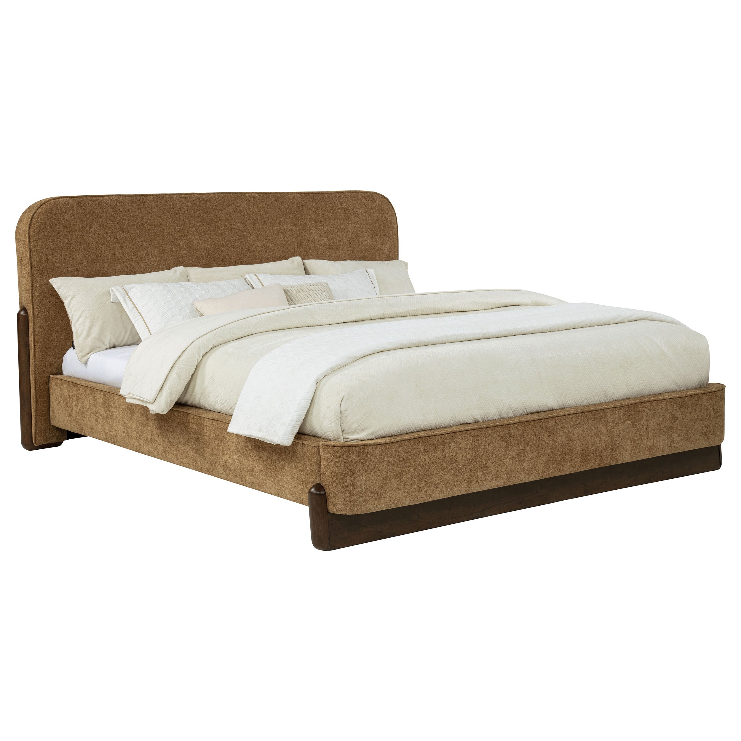 Baldacci Upholstered California King Platform Bed Curry and Walnut