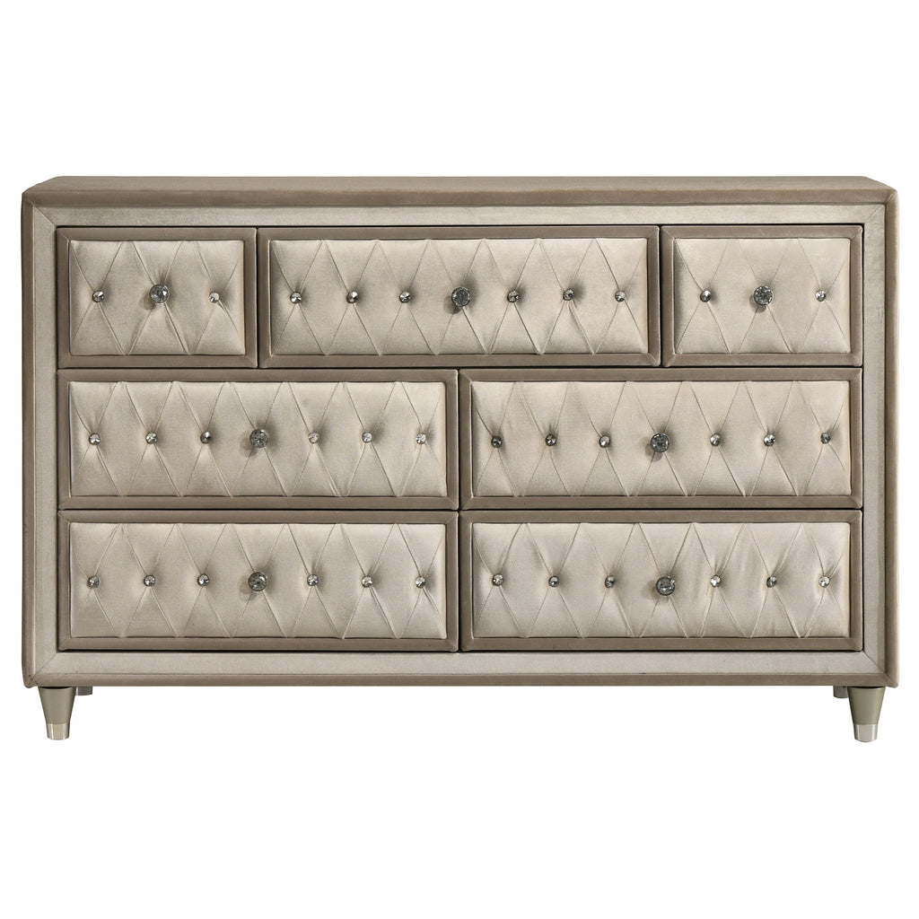Antonella 7-drawer Upholstered Dresser Ivory and Camel
