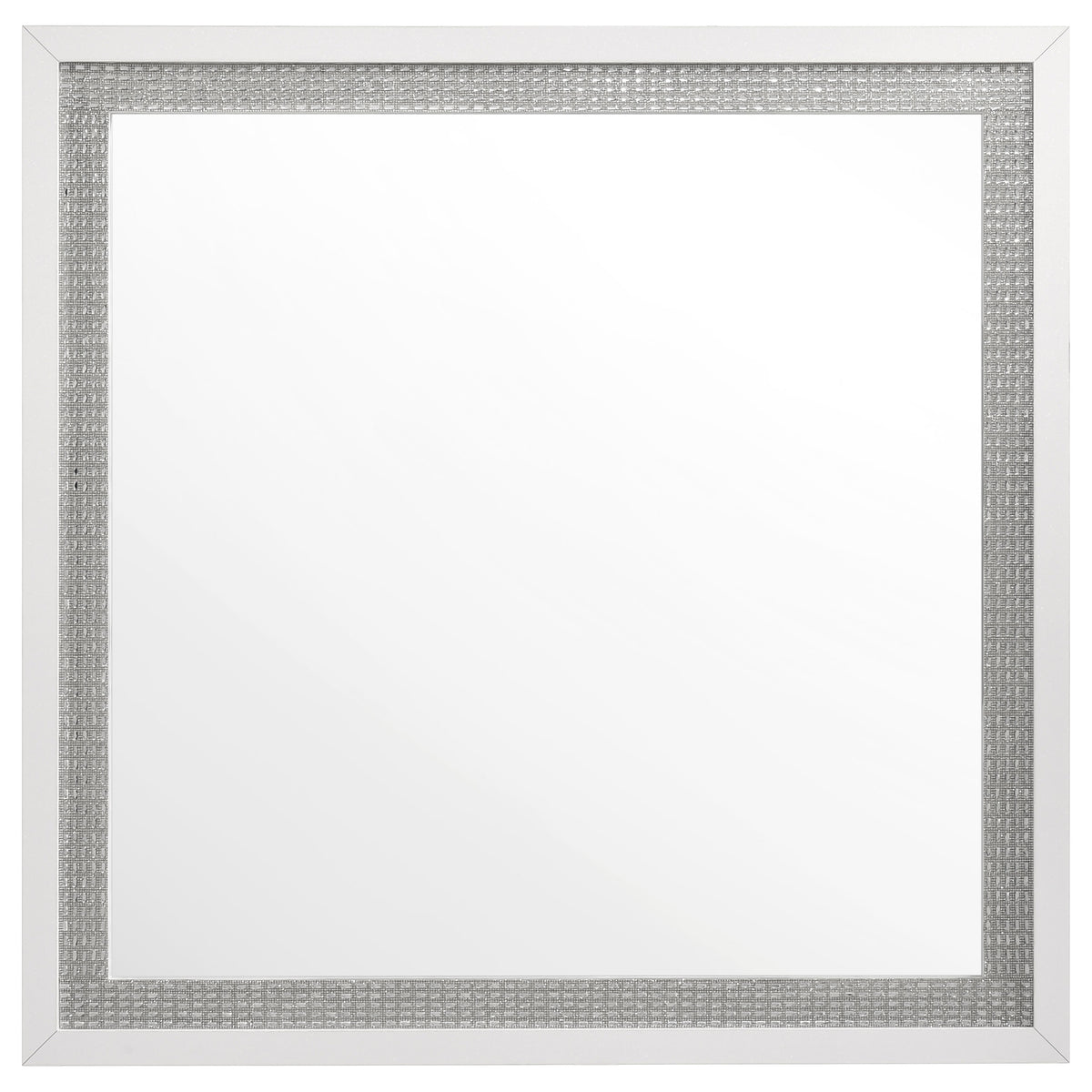 Viana Square Beveled Dresser Mirror with Faceted Trim White High Gloss