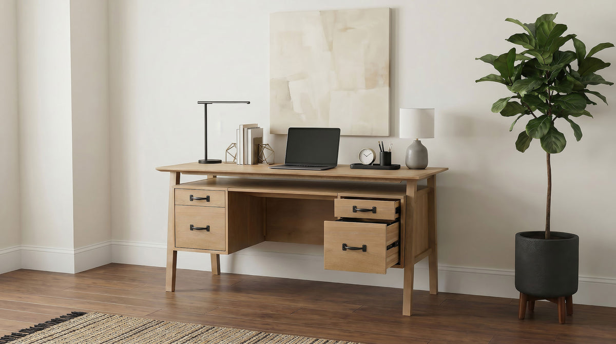Goodson 64-inch 4-Drawer Double Pedestal Computer Desk Distressed Light Brown