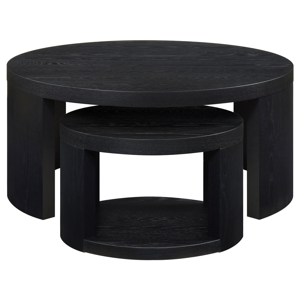 Sweeney 2-piece Round Wood Occasional Nesting Table Set Black
