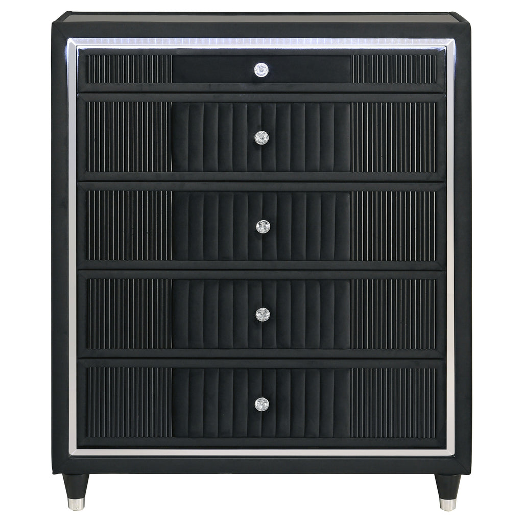 Ravenne 5-drawer Velvet Upholstered LED Chest of Drawers Black