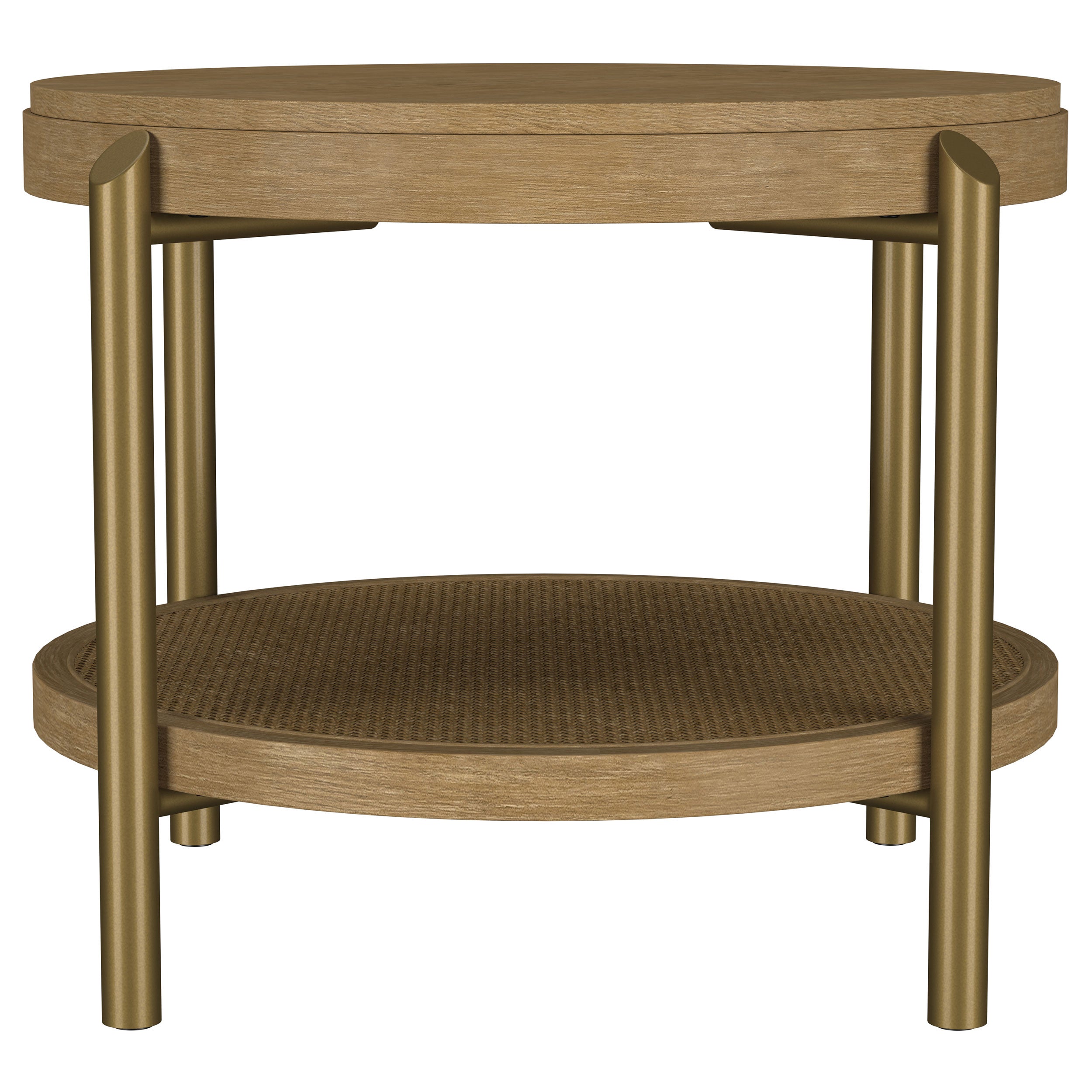 Arini Round End Side Table With Storage Shelf Sand Wash