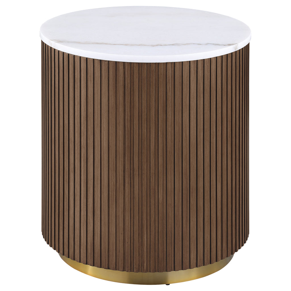 Jason 3-piece Round White Marble Coffee Table Set Honey Brown