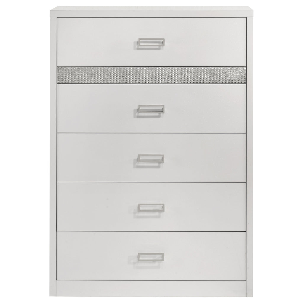 Viana 5-Drawer Chest of Drawers with Chrome Pulls White High Gloss
