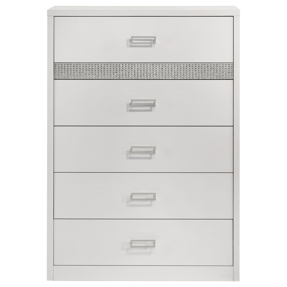 Viana 5-Drawer Chest of Drawers with Chrome Pulls White High Gloss