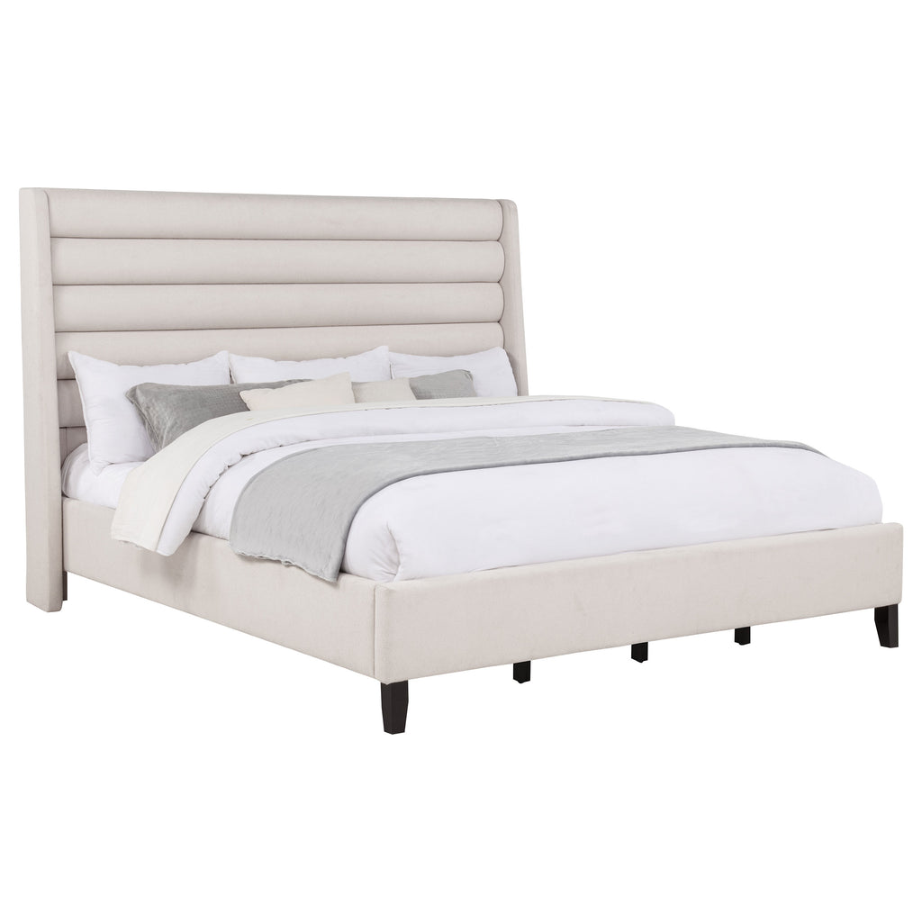 Leslie Upholstered Tufted Eastern King Wingback Platform Bed Beige