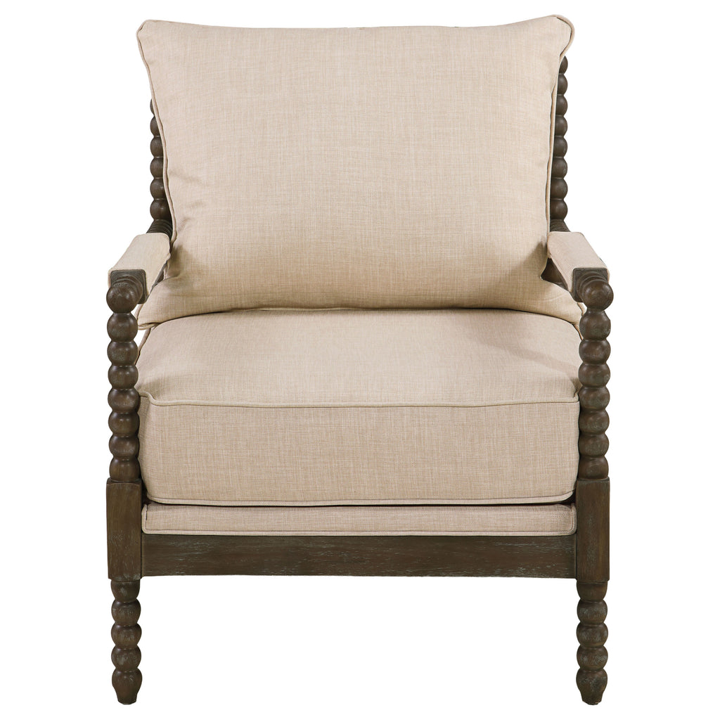 Blanchett Upholstered Bobbin Accent Chair Beige and Distressed Brown