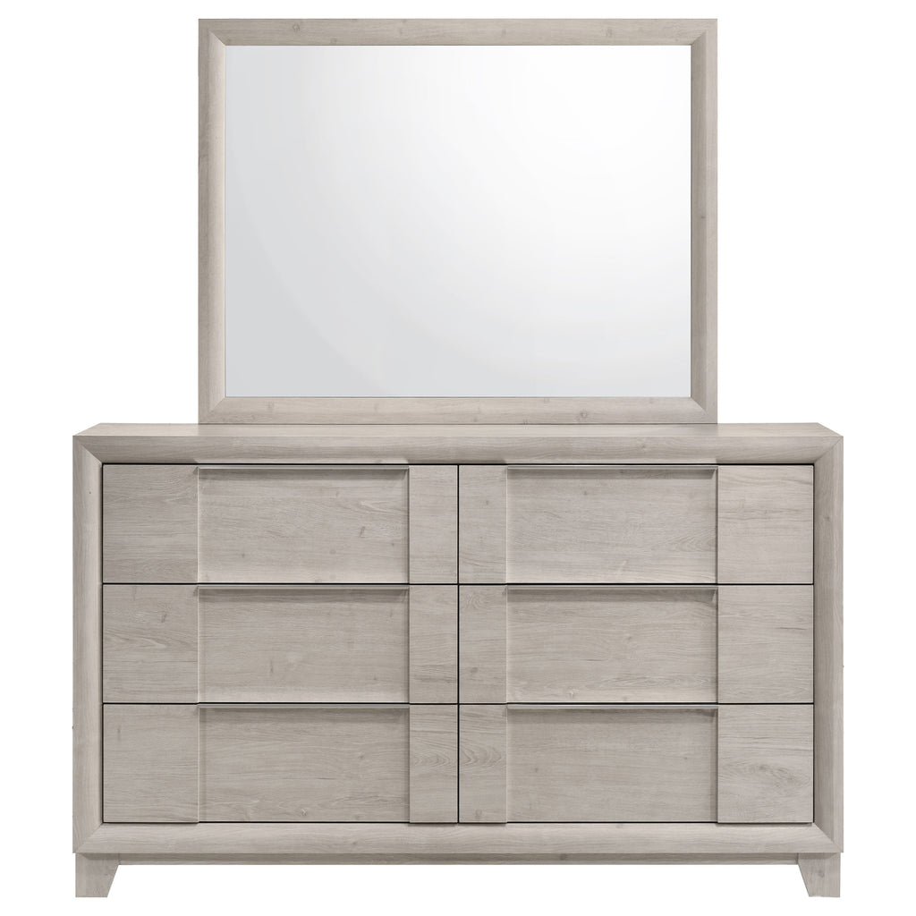 Farre 6-drawer Dresser with Mirror Washed Grey