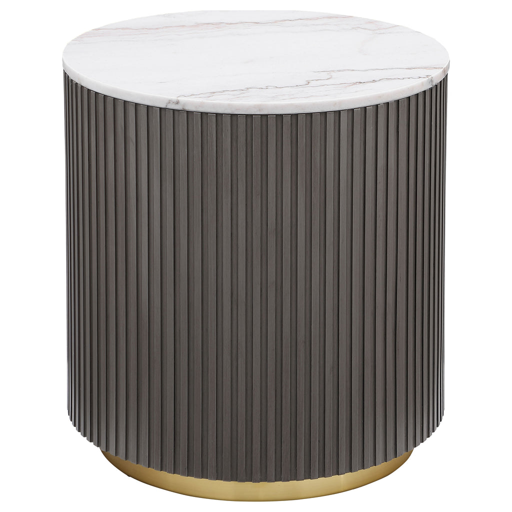 Jason 2-piece Round White Marble Coffee Table Set Charcoal