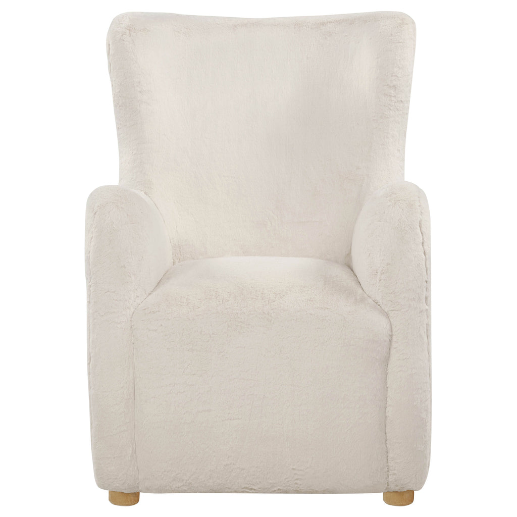 Thornton Faux Fur Upholstered Wingback Lounge Accent Chair Ivory