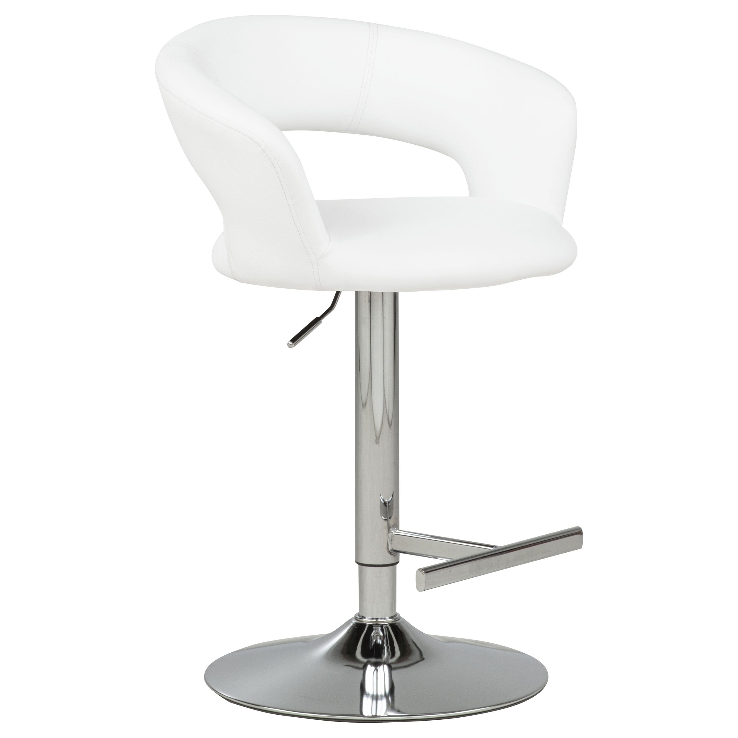 Travia Adjustable Leatherette Swivel Bar Stool White and Chrome
