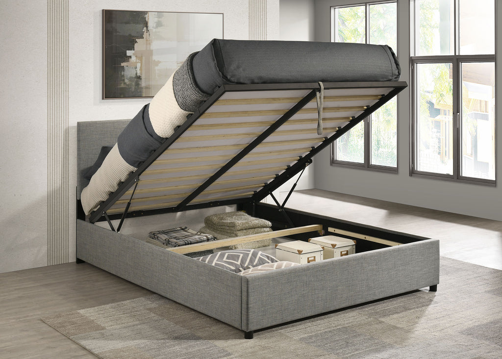 Reeves Upholstered Queen Lift-Top Storage Platform Bed Grey
