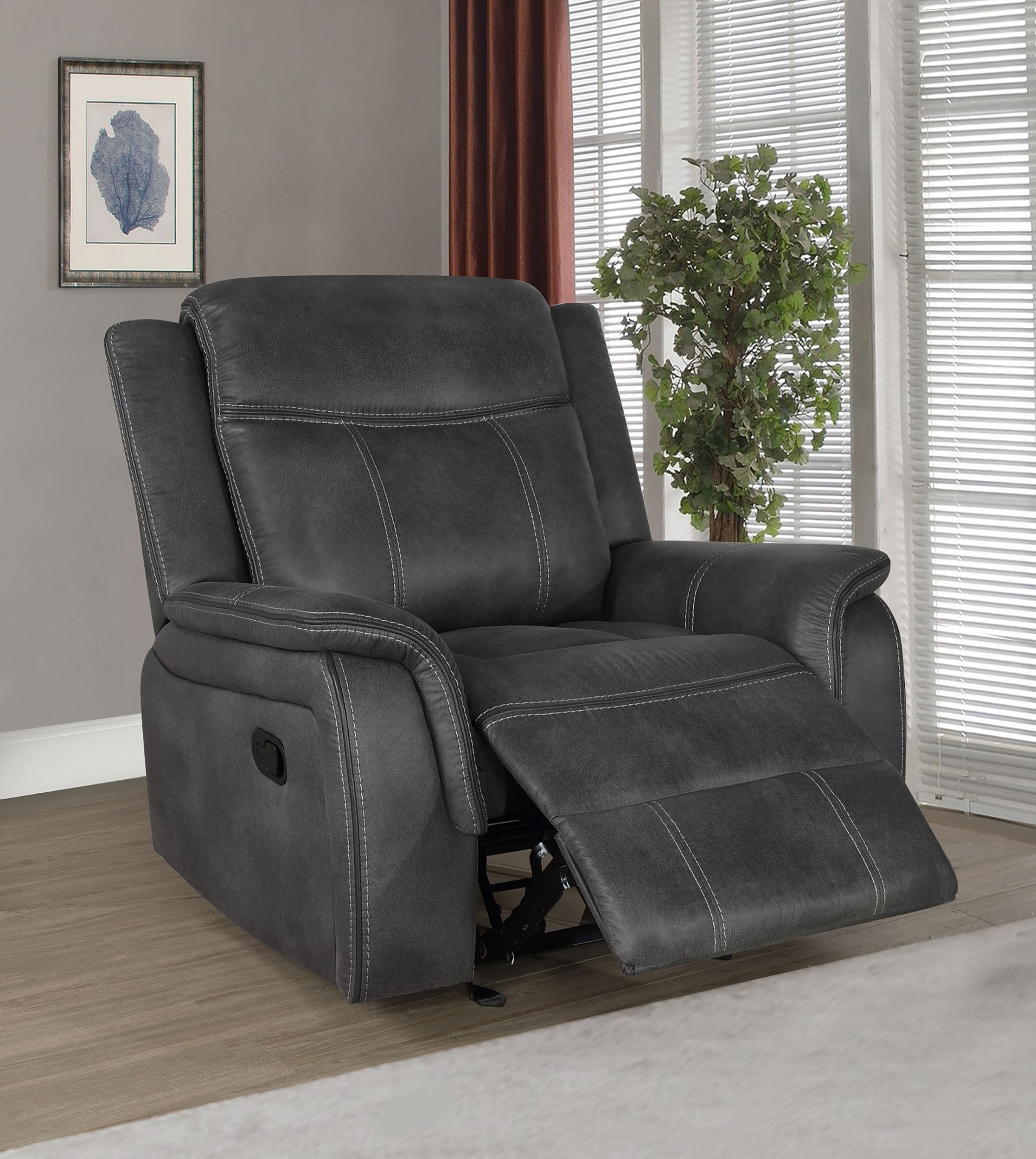 Lawrence Upholstered Padded Arm Glider Recliner Charcoal