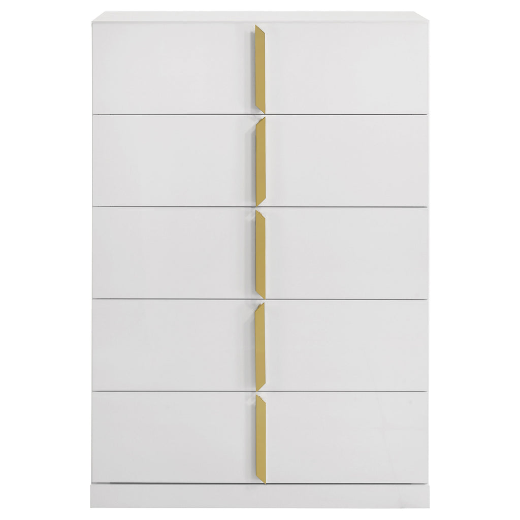 Ines 5-drawer Bedroom Chest of Drawers White High Gloss