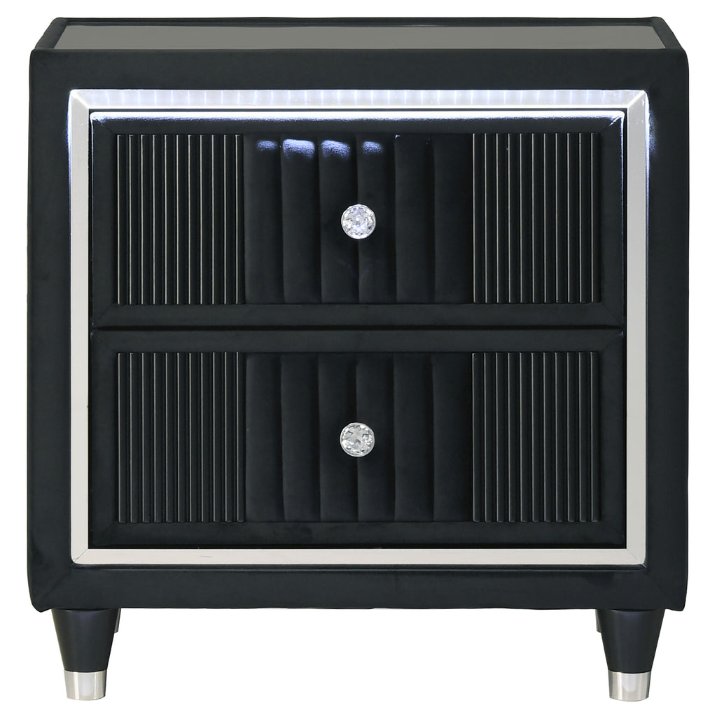 Ravenne 2-drawer Velvet Upholstered LED Nightstand with USB Black