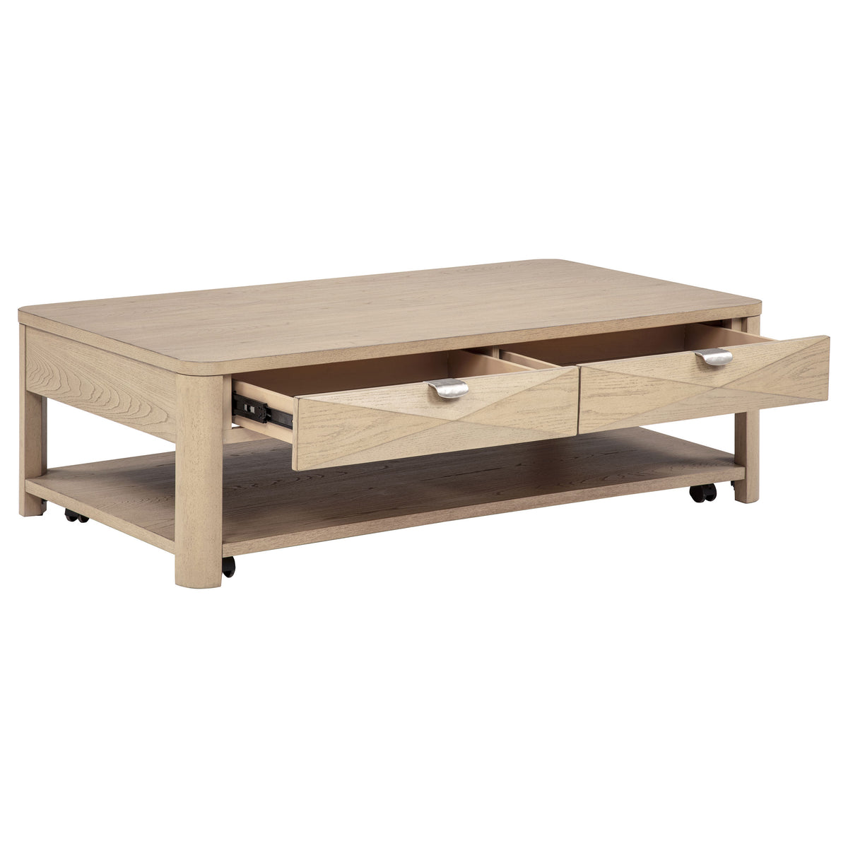 Marcelo Wood Coffee Table with 2 Drawers and Shelf Light Elm