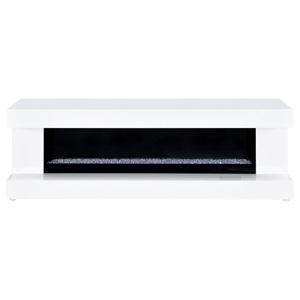 Mallory TV Stand Fireplace Console Bluetooth Speaker White High Gloss