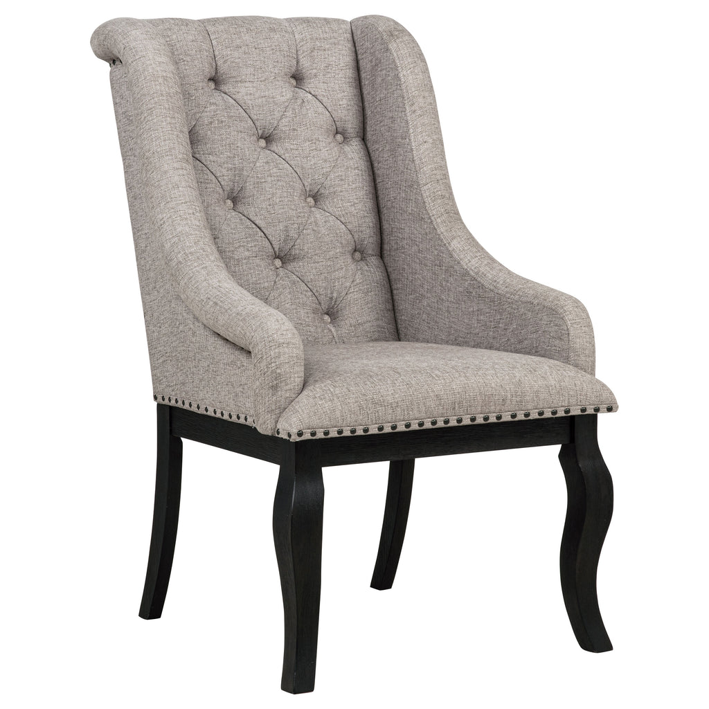 Phelps Upholstered Dining Arm Chair Tan Distressed Noir (Set of 2)