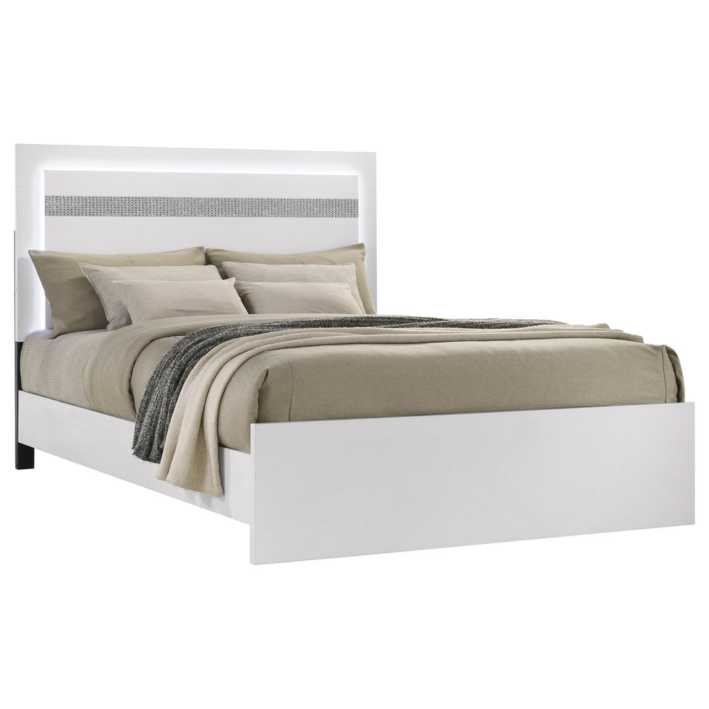 Viana Touch-Control LED Eastern King Platform Bed White High Gloss