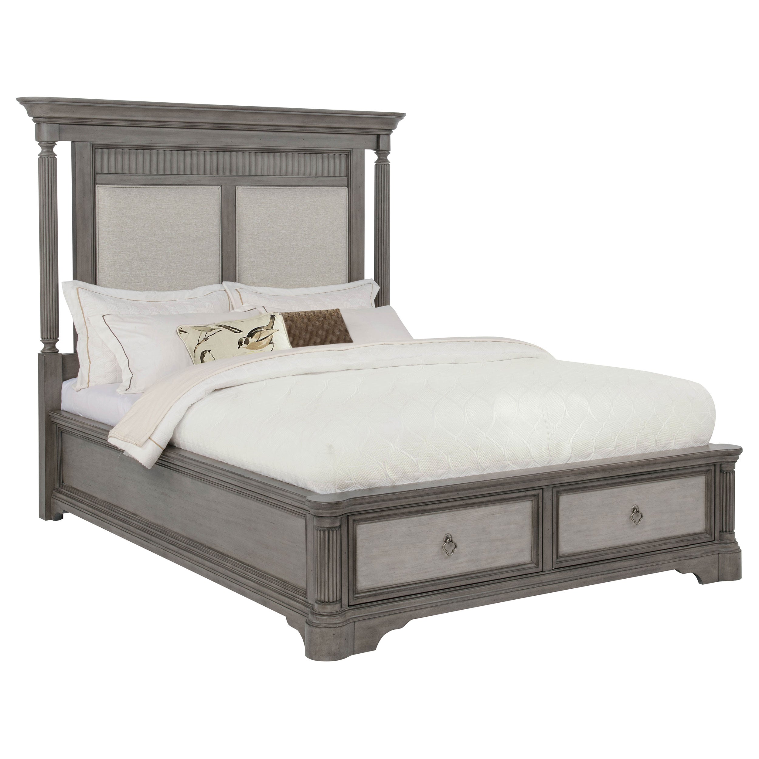 Cresswell Queen Upholstered Storage Platform Bed Weathered Taupe