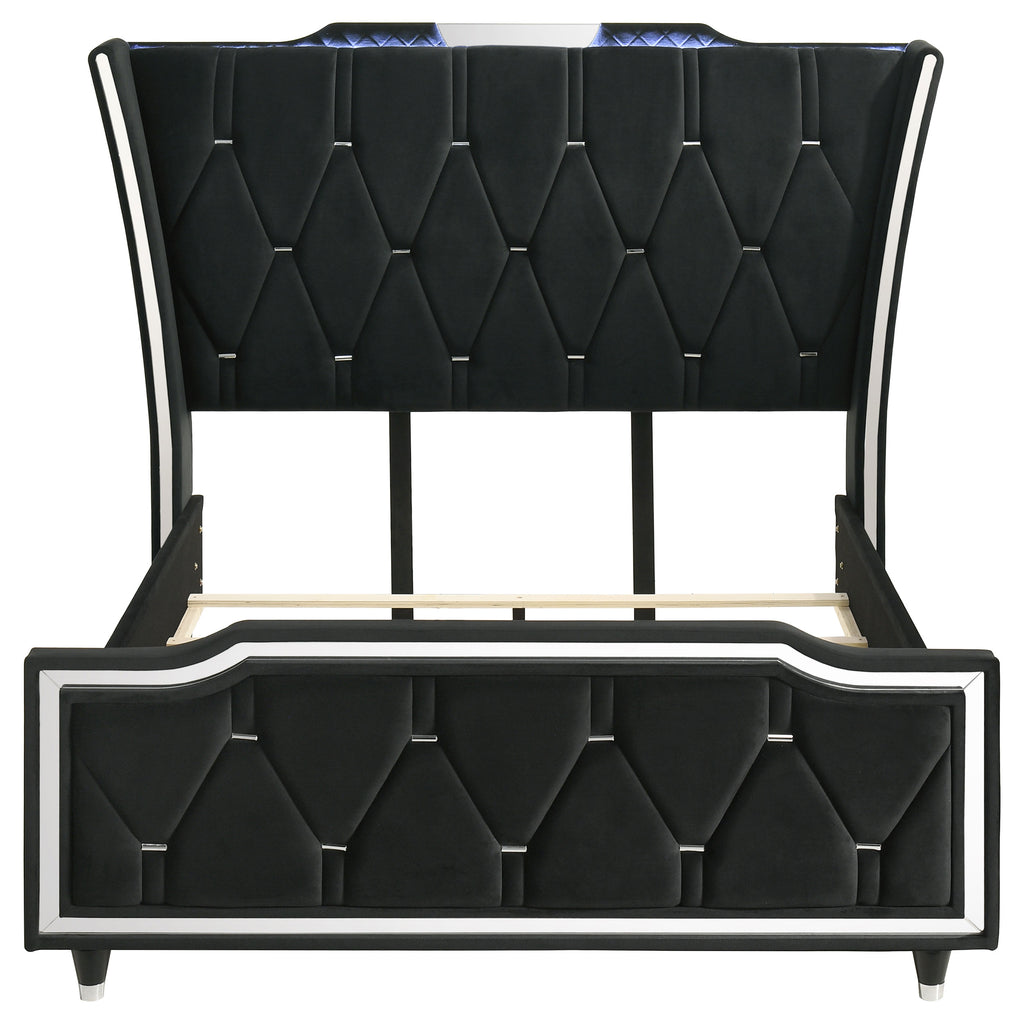 Lorient Queen LED Upholstered Wingback Bed Black