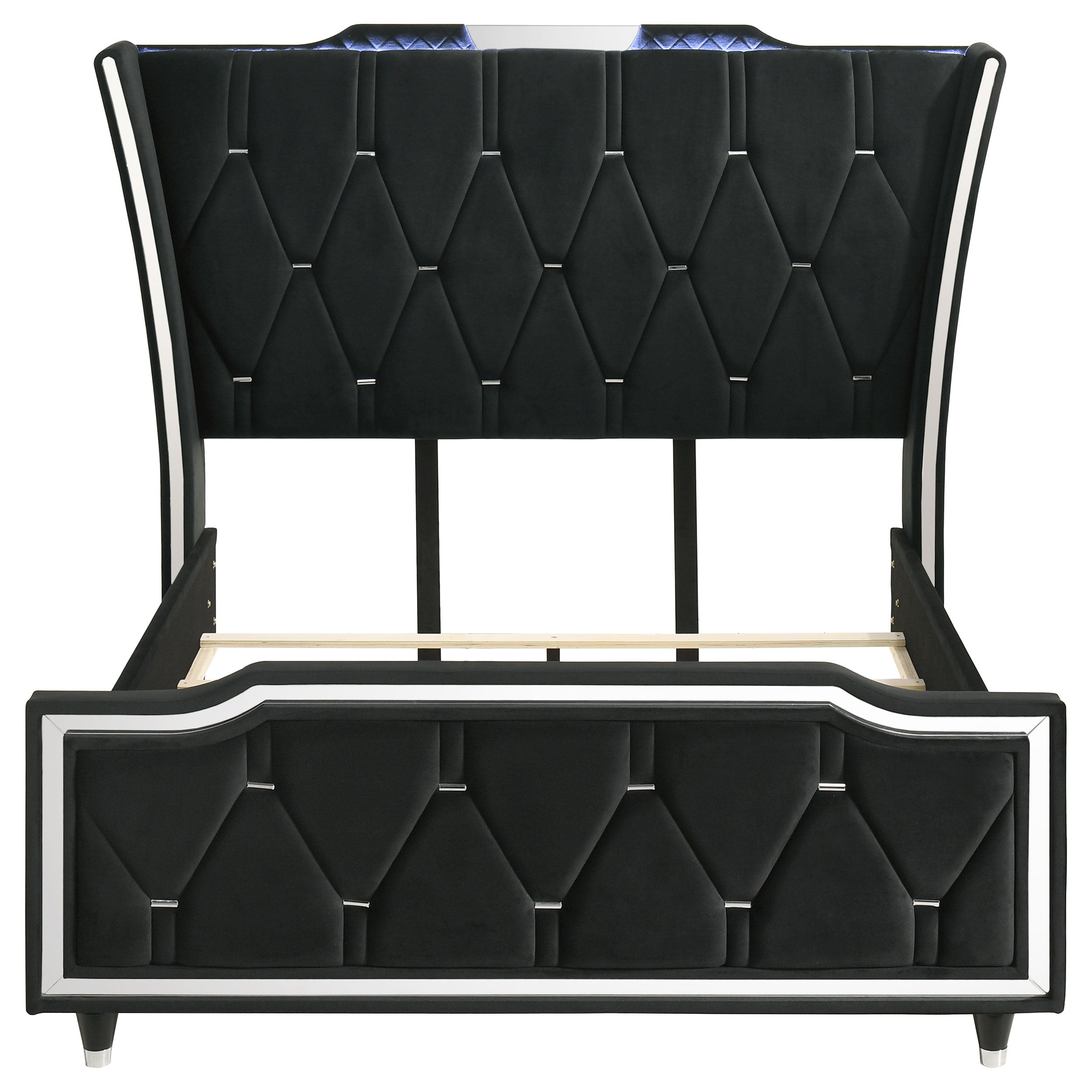 Lorient Queen LED Upholstered Wingback Bed Black