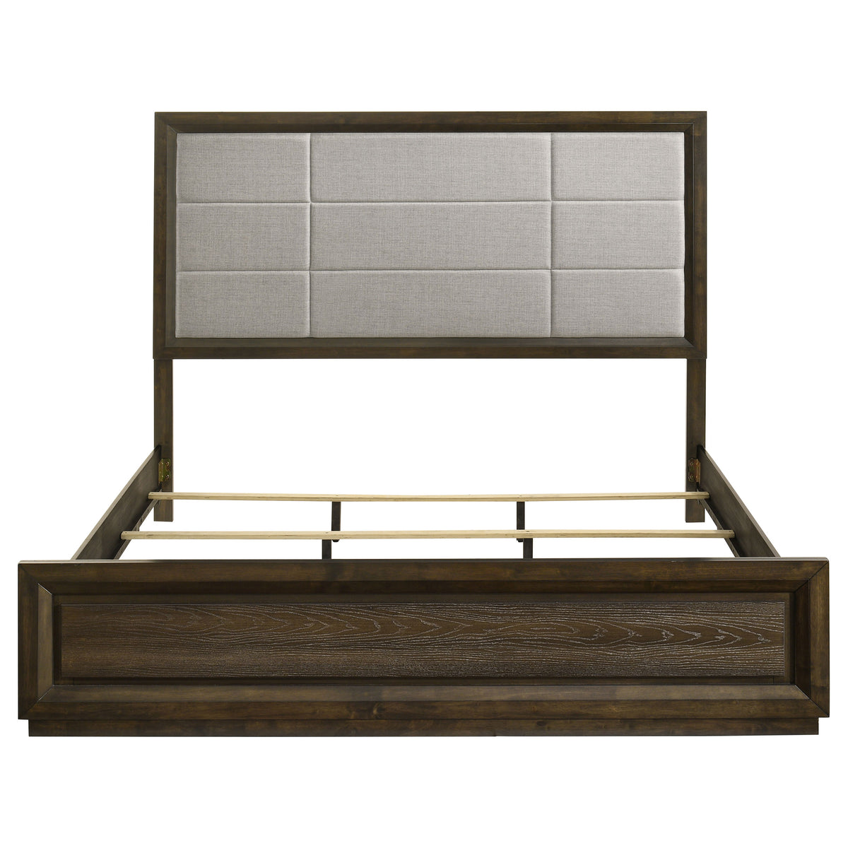 Atlas 63-inch Eastern King Upholstered Panel Bed Grey and Dark Oak