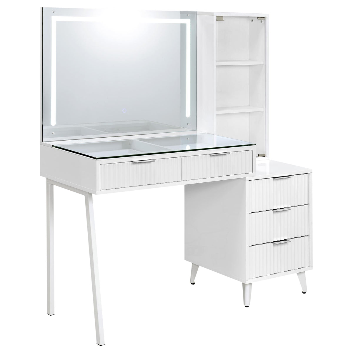Souza 5-Drawer Makeup Vanity Table With LED Mirror White High Gloss