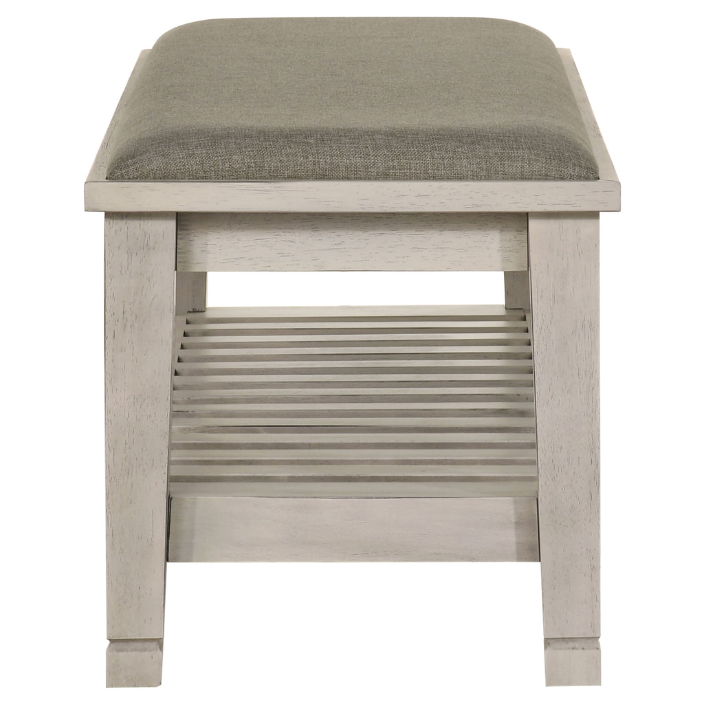 Franco Fabric Upholstered Bench with Shelf Distressed White