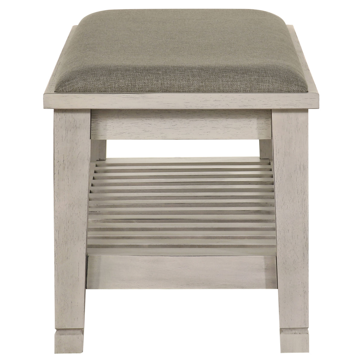 Franco Fabric Upholstered Bench with Shelf Distressed White