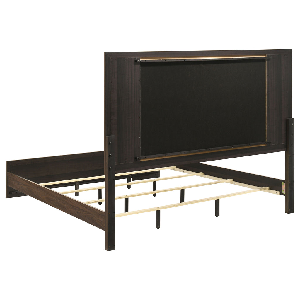 Etienne Eastern King Velvet Upholstered Panel Bed Walnut
