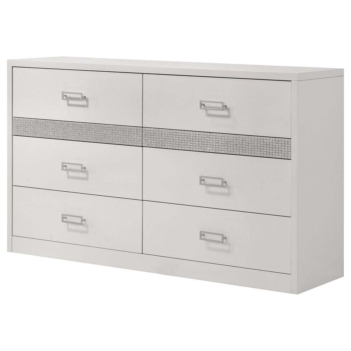 Viana 6-Drawer Bedroom Dresser with Chrome Pulls White High Gloss